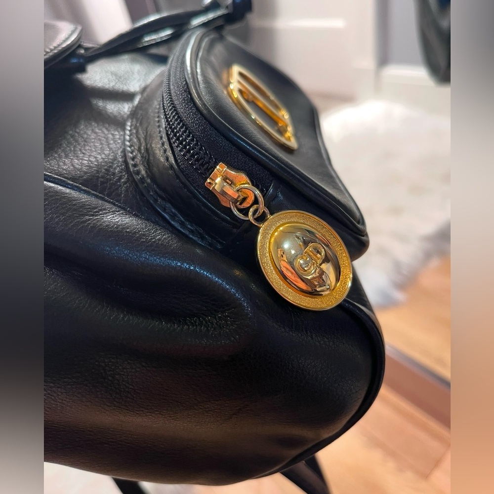 SOLD Dior Black Leather Vintage Backpack W/Gold Hardware And Drawstring Closure - Picture 8 of 16